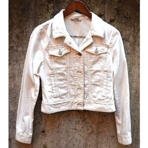 Free People White Cropped Denim Jacket – 100% Cotton, Size Small